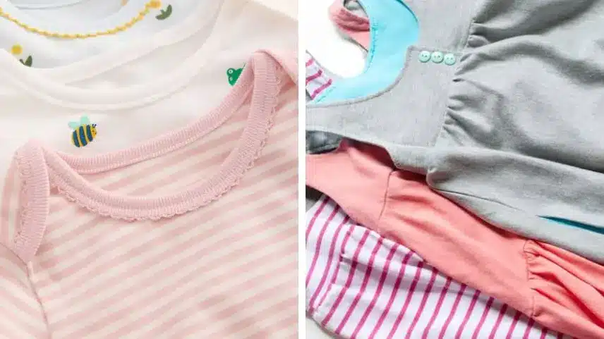 Baby onesies and dresses made with soft cotton jersey knit fabric